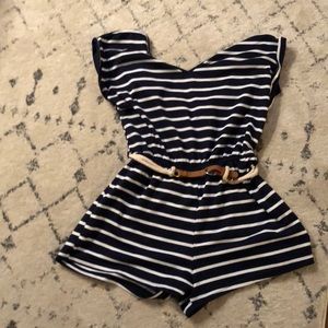 Striped nautical romper w/ belt